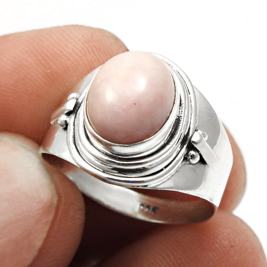 Pink Opal Stone Promise Band Art Deco Ethnic Ring 925 Sterling Silver