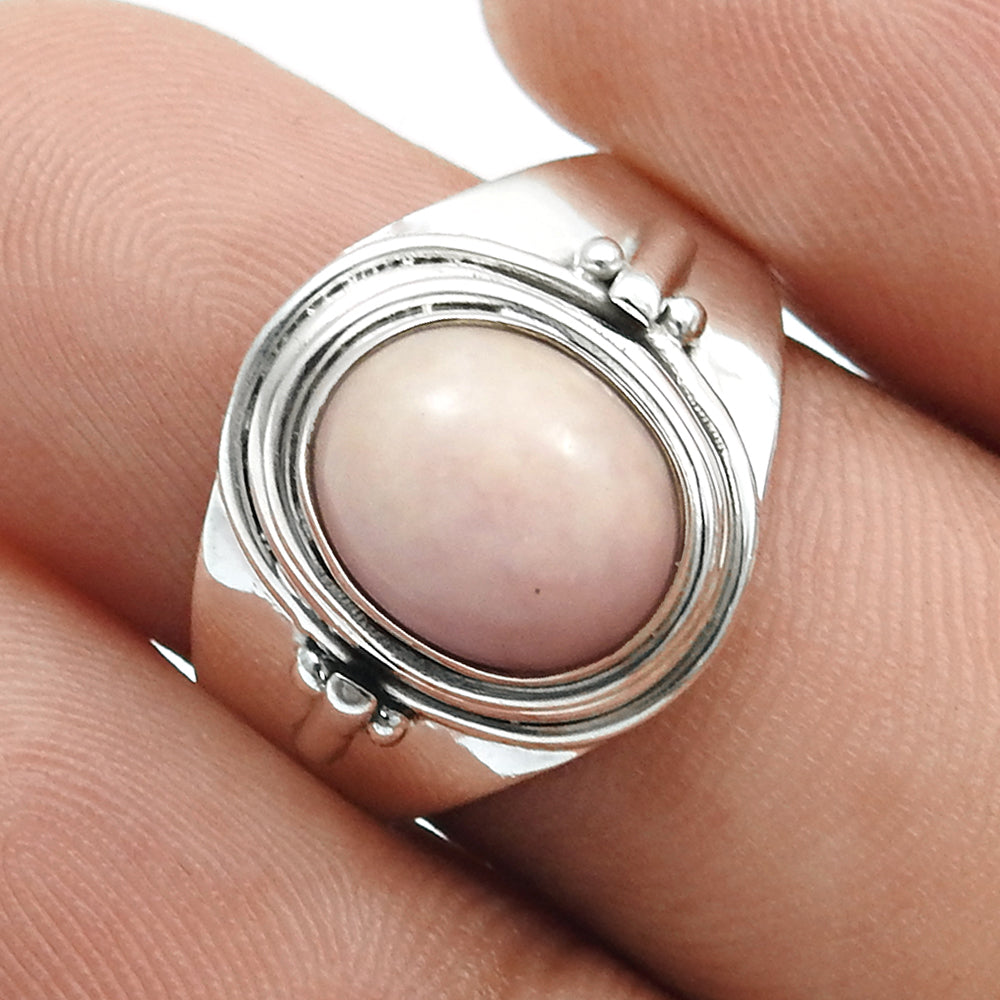 Pink Opal Stone Promise Band Art Deco Ethnic Ring 925 Sterling Silver