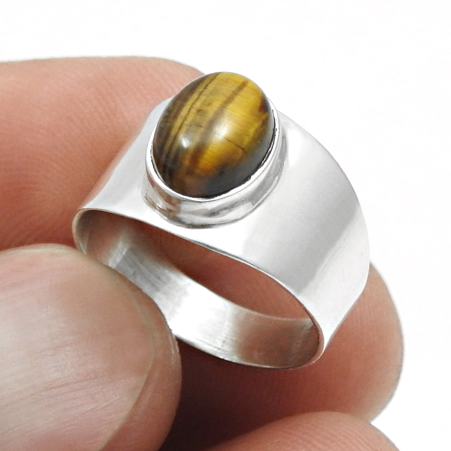 Natural Tiger's Eye Statement Cocktail Ring Jewelry Solid Sterling Silver