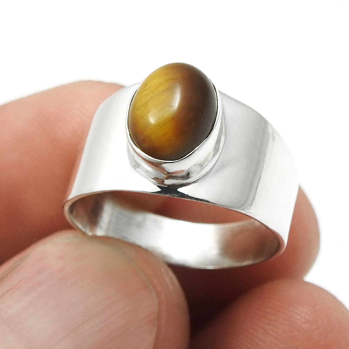 Natural Tiger's Eye Statement Cocktail Ring Jewelry Solid Sterling Silver