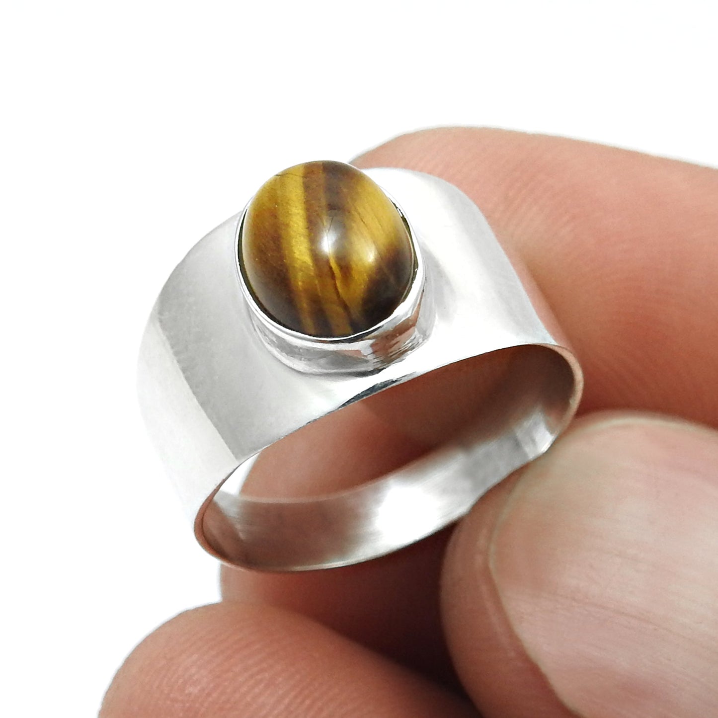 Natural Tiger's Eye Statement Cocktail Ring Jewelry Solid Sterling Silver