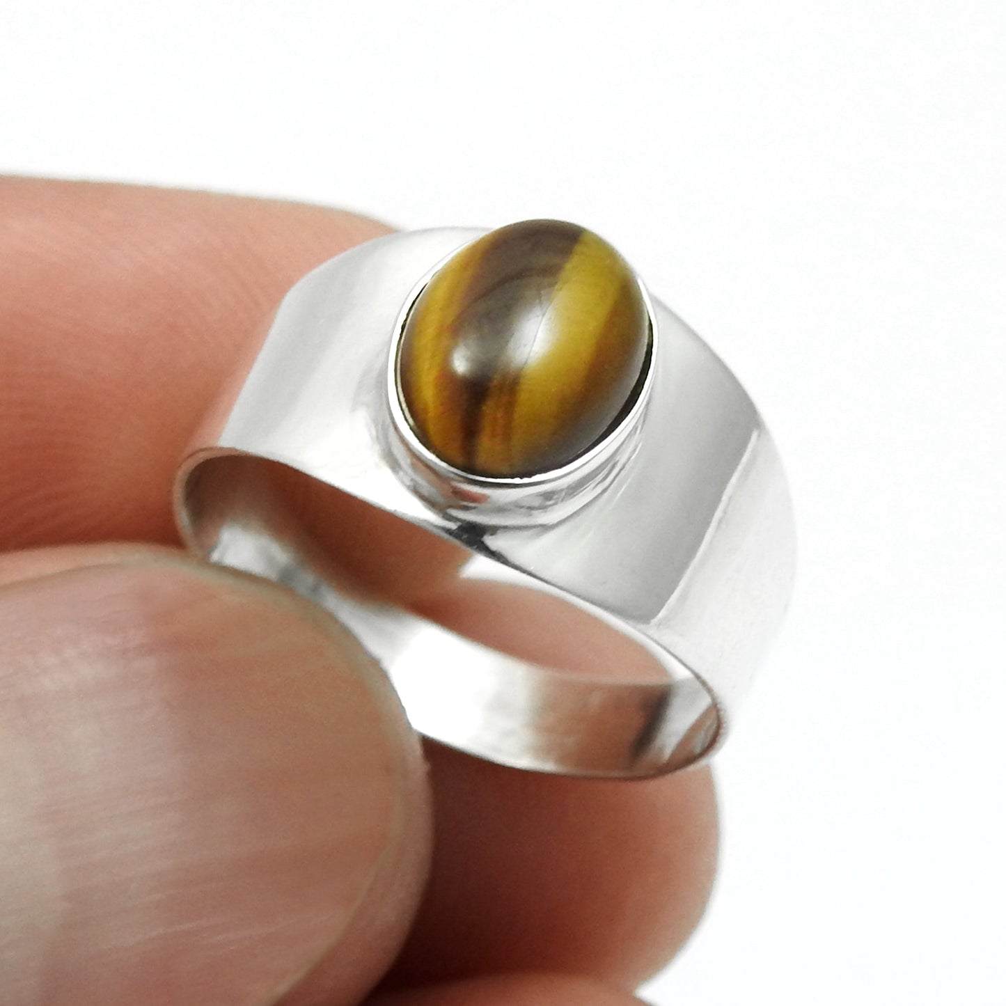 Natural Tiger's Eye Statement Cocktail Ring Jewelry Solid Sterling Silver