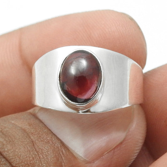 Oval Natural Garnet Cocktail Daughter Boho Ring Jewelry 925 Solid Silver