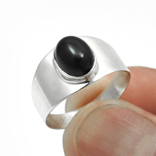 Oval Black Onyx Stone Cocktail Birthday Boho Ring Jewelry 925 Solid Silver