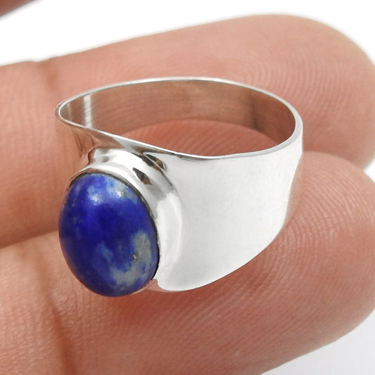 Oval Natural Lapis Lazuli 925 Sterling Silver Cocktail September Wedding Ring