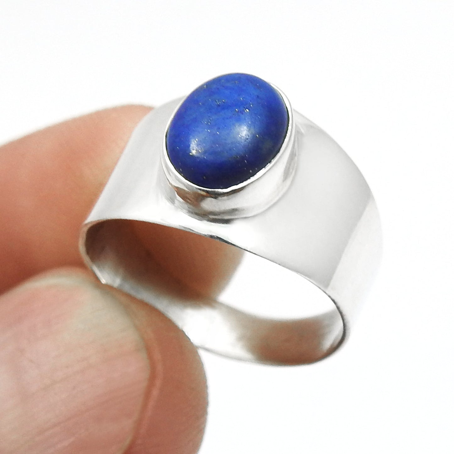 Oval Natural Lapis Lazuli 925 Sterling Silver Cocktail September Wedding Ring