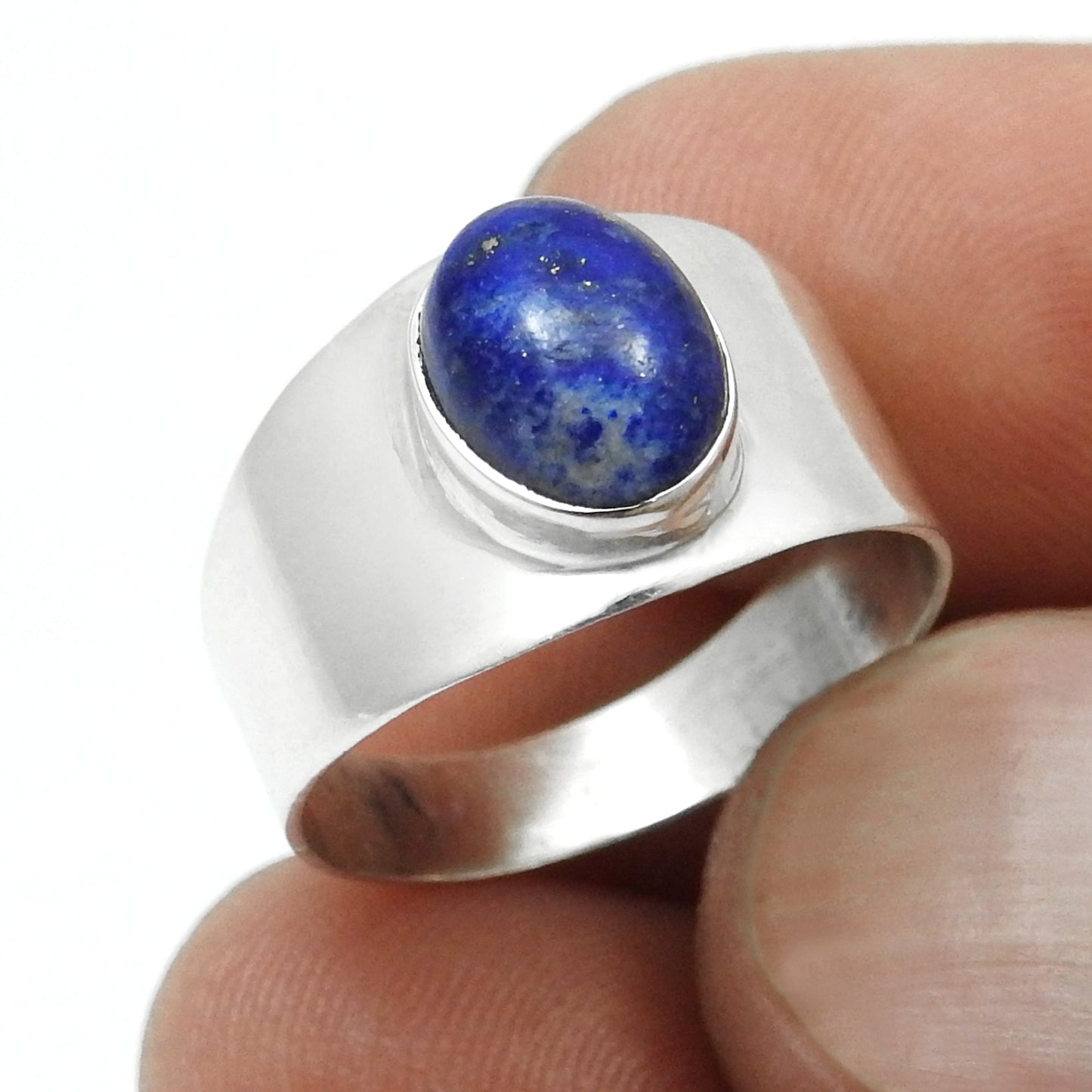 Oval Natural Lapis Lazuli 925 Sterling Silver Cocktail September Wedding Ring