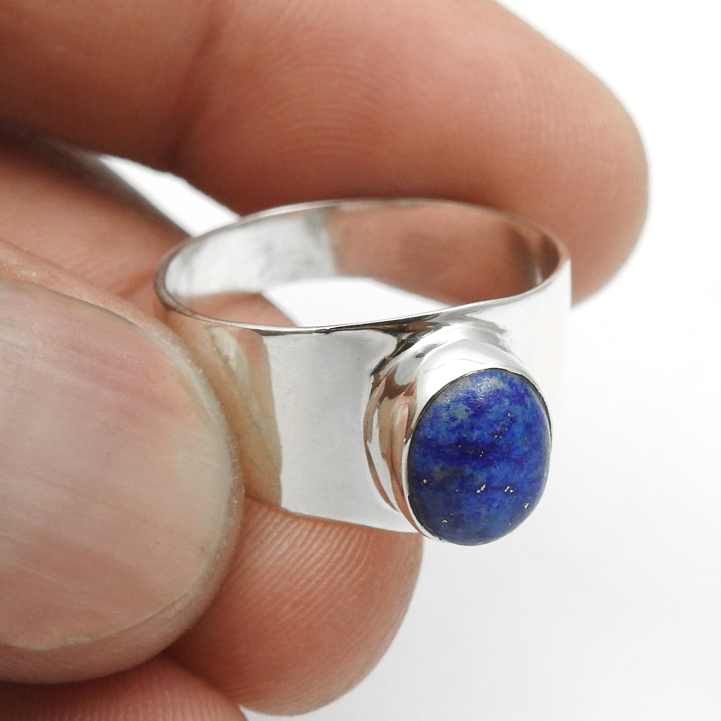 Oval Natural Lapis Lazuli 925 Sterling Silver Cocktail September Wedding Ring