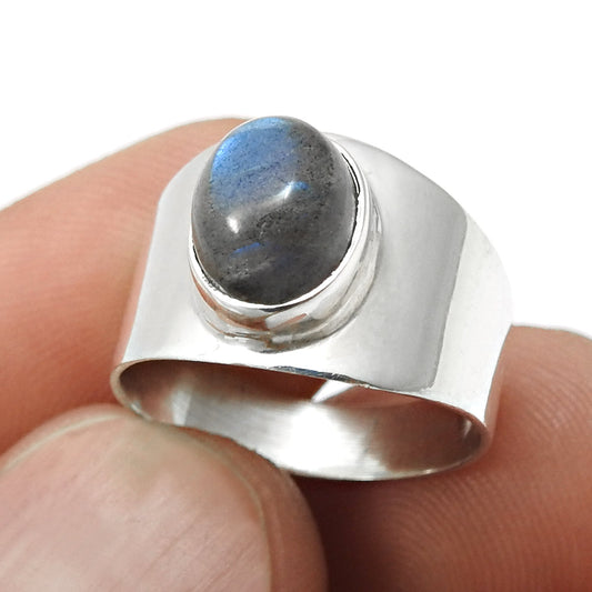 Labradorite Stone 925 Silver Promise Statement Band Third Eye Chakra Bezel Ring