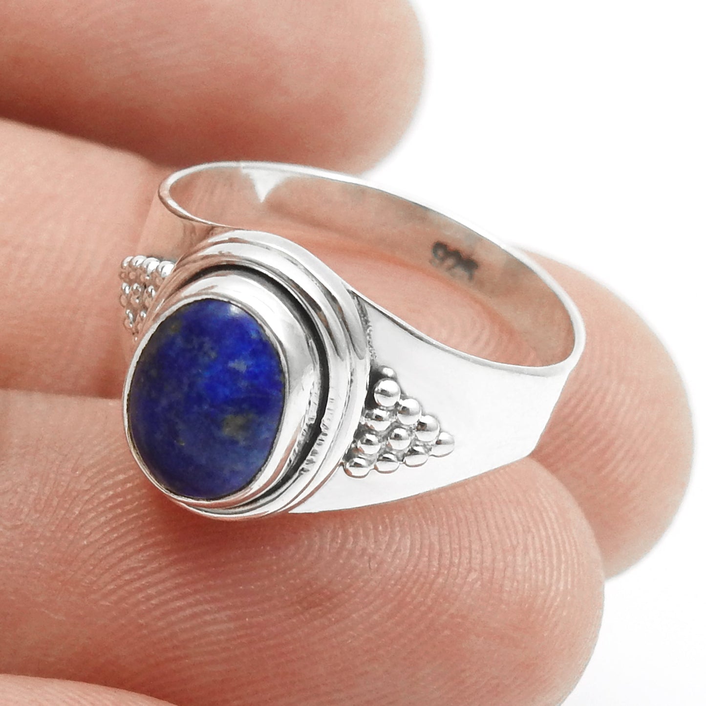 Natural Lapis Lazuli 925 Solid Silver Cocktail Wedding Wife Ring Jewelry