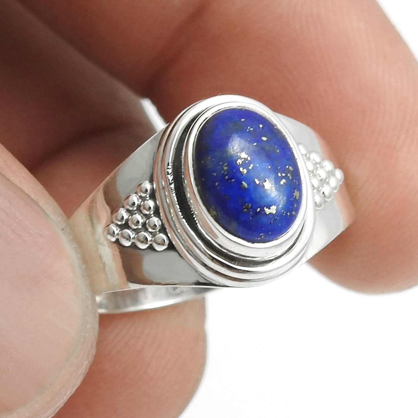 Natural Lapis Lazuli 925 Solid Silver Cocktail Wedding Wife Ring Jewelry