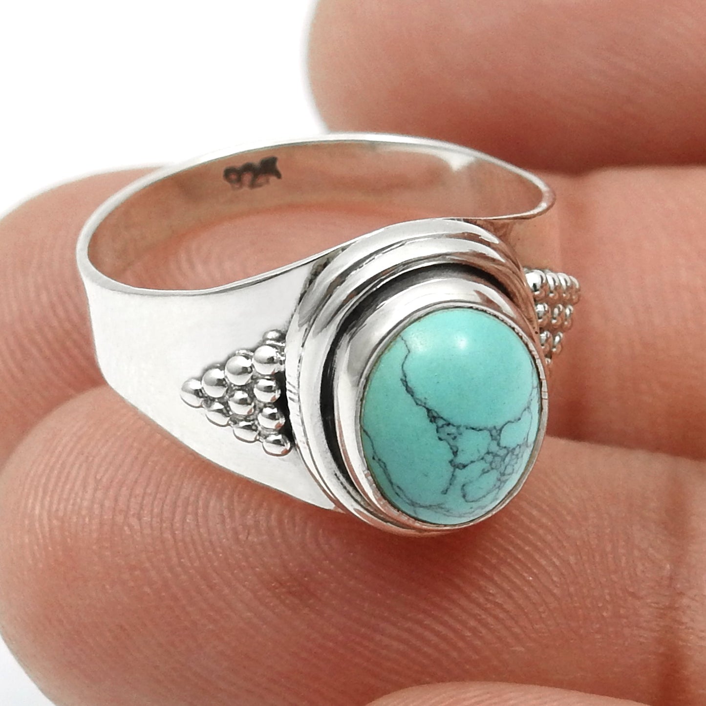 Turquoise Gemstone Cocktail Sister Bezel Ring Jewelry Solid Sterling Silver