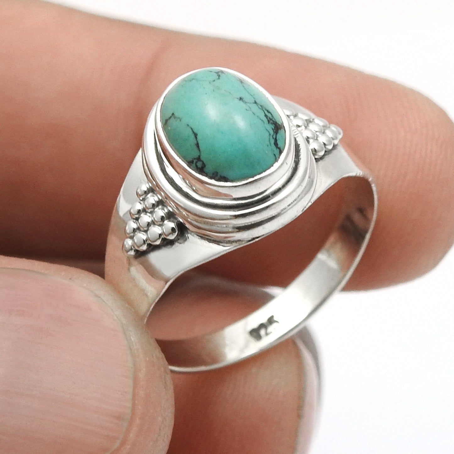 Turquoise Gemstone Cocktail Sister Bezel Ring Jewelry Solid Sterling Silver