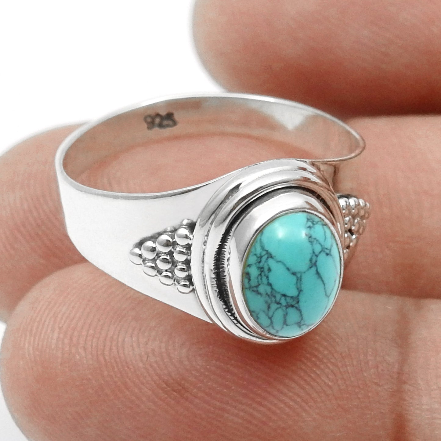 Turquoise Gemstone Cocktail Sister Bezel Ring Jewelry Solid Sterling Silver