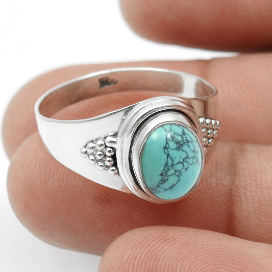 Turquoise Gemstone Cocktail Sister Bezel Ring Jewelry Solid Sterling Silver