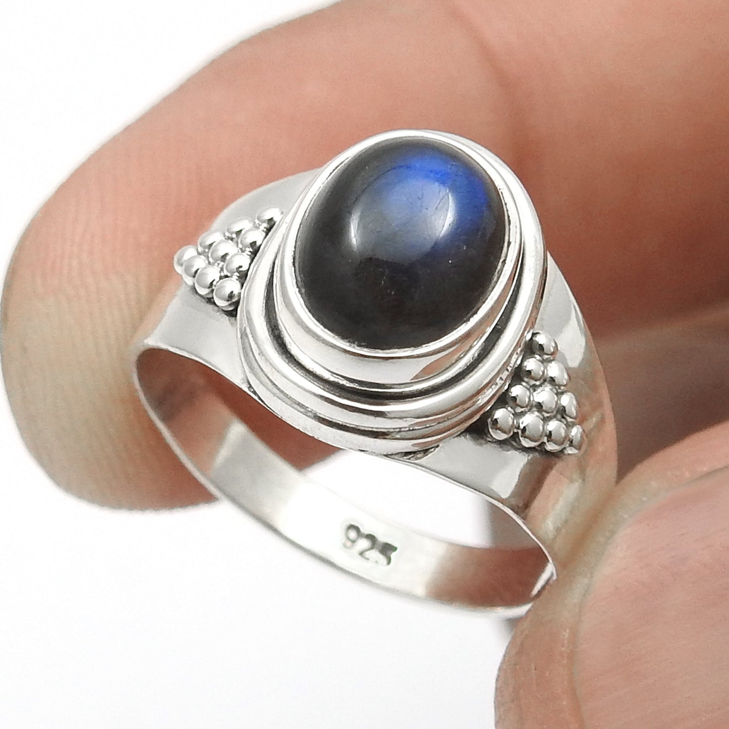 Labradorite Gemstone 925 Sterling Silver Statement Band Boho Ring Jewelry