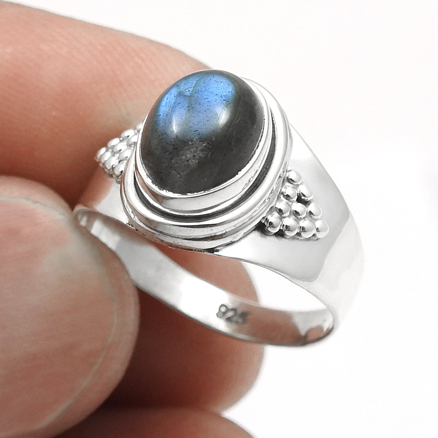 Labradorite Gemstone 925 Sterling Silver Statement Band Boho Ring Jewelry