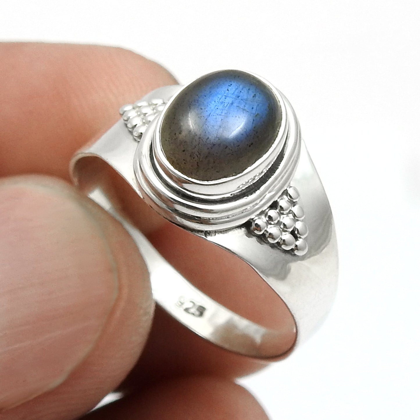 Labradorite Gemstone 925 Sterling Silver Statement Band Boho Ring Jewelry