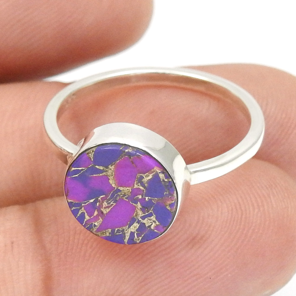 Woman Gift Natural Purple Copper Turquoise Solid 925 Sterling Silver Luxury Ring