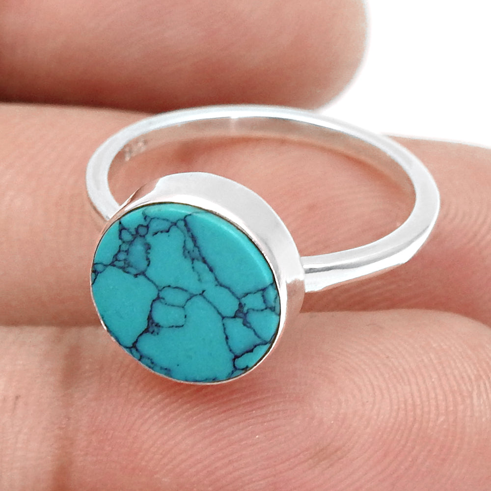 Solid 925 Sterling Silver Round Shape Natural Turquoise Gemstone Charming Ring