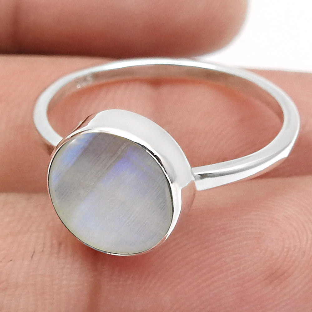 Natural Rainbow Moonstone Sterling Silver Wife Statement Crown Chakra Ring