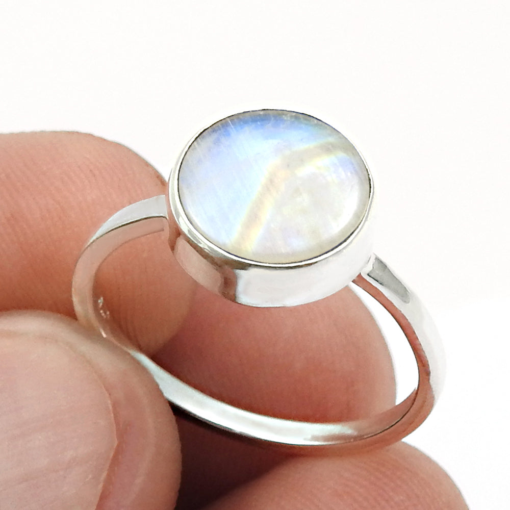 Natural Rainbow Moonstone Sterling Silver Wife Statement Crown Chakra Ring