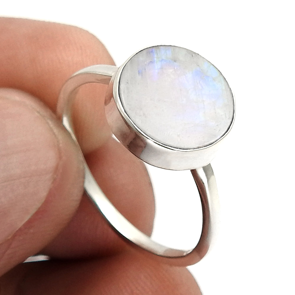 Natural Rainbow Moonstone Sterling Silver Wife Statement Crown Chakra Ring