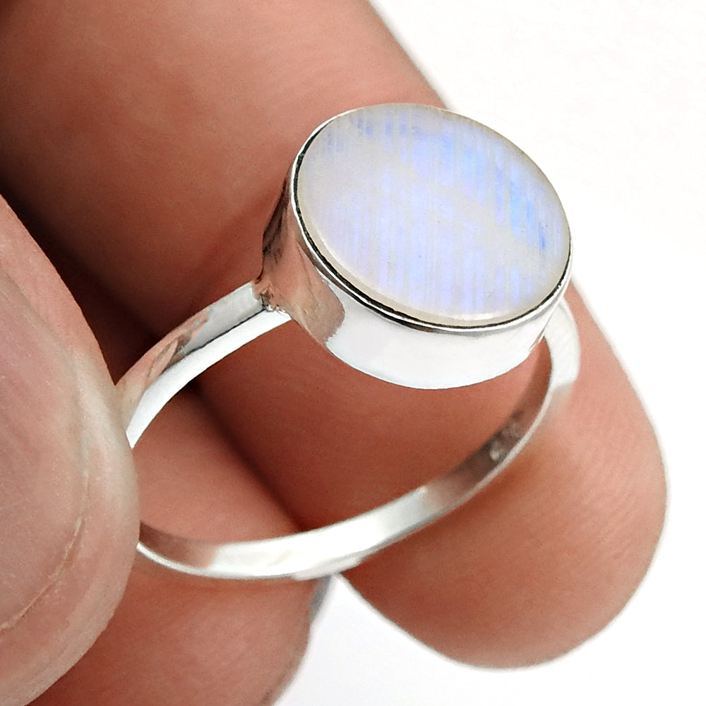 Natural Rainbow Moonstone Sterling Silver Wife Statement Crown Chakra Ring