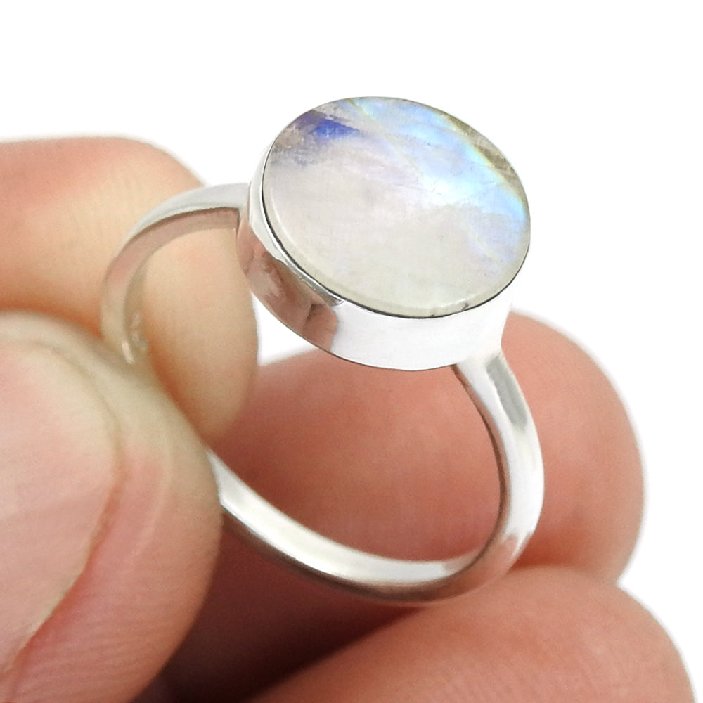 Natural Rainbow Moonstone Sterling Silver Wife Statement Crown Chakra Ring