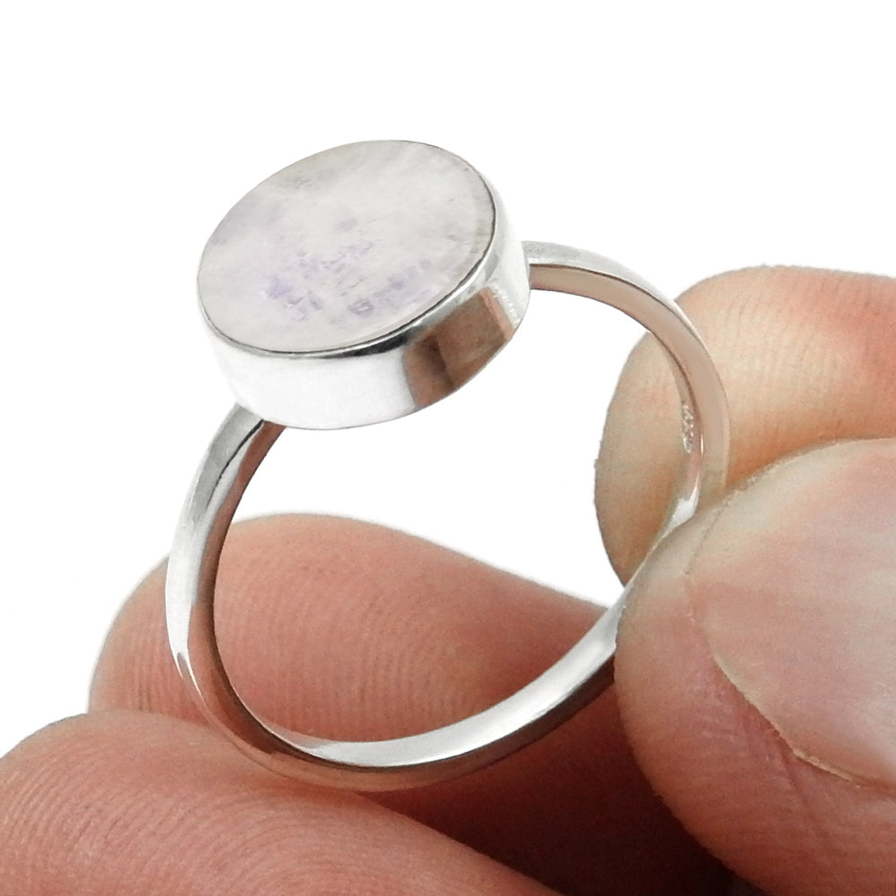 Natural Rainbow Moonstone Sterling Silver Wife Statement Crown Chakra Ring