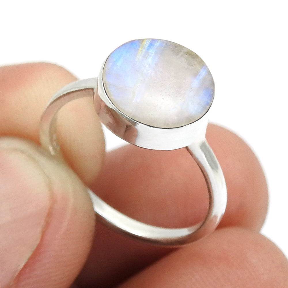 Natural Rainbow Moonstone Sterling Silver Wife Statement Crown Chakra Ring