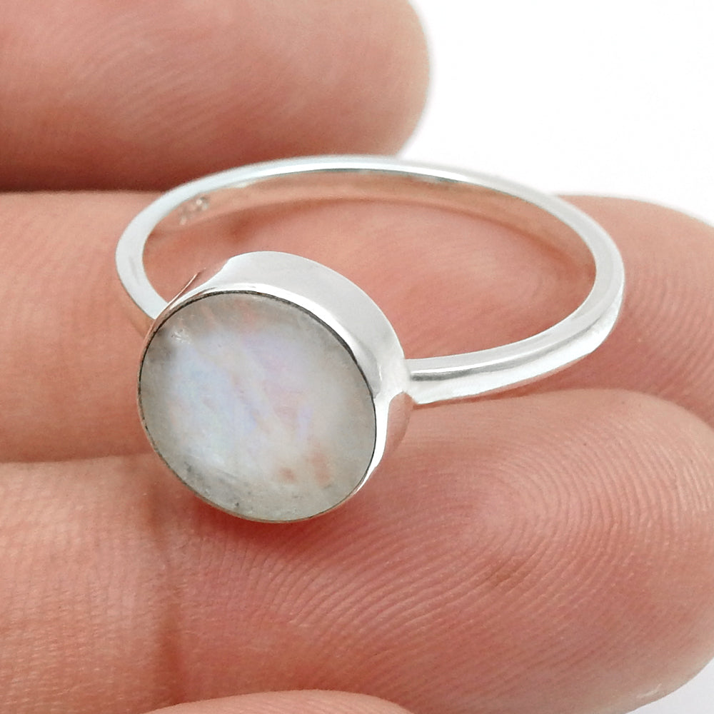 Natural Rainbow Moonstone Sterling Silver Wife Statement Crown Chakra Ring