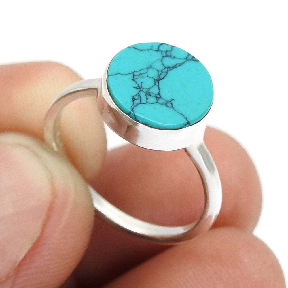 Solid 925 Sterling Silver Round Shape Natural Turquoise Gemstone Charming Ring