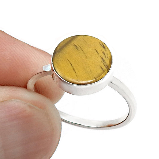 Sterling Silver Natural Tiger Eye Band Trendy Sacral Chakra Art Deco Ring