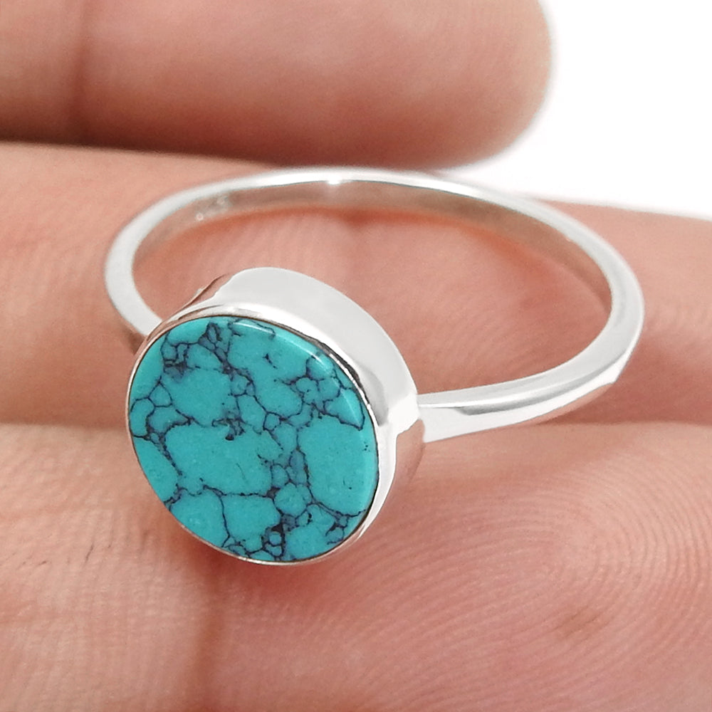 Solid 925 Sterling Silver Round Shape Natural Turquoise Gemstone Charming Ring