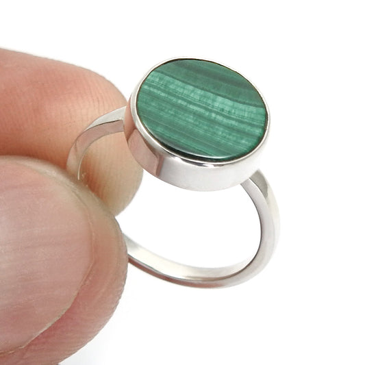 Sterling Silver Malachite Gemstone Anniversary Wedding Cocktail Mother Ring