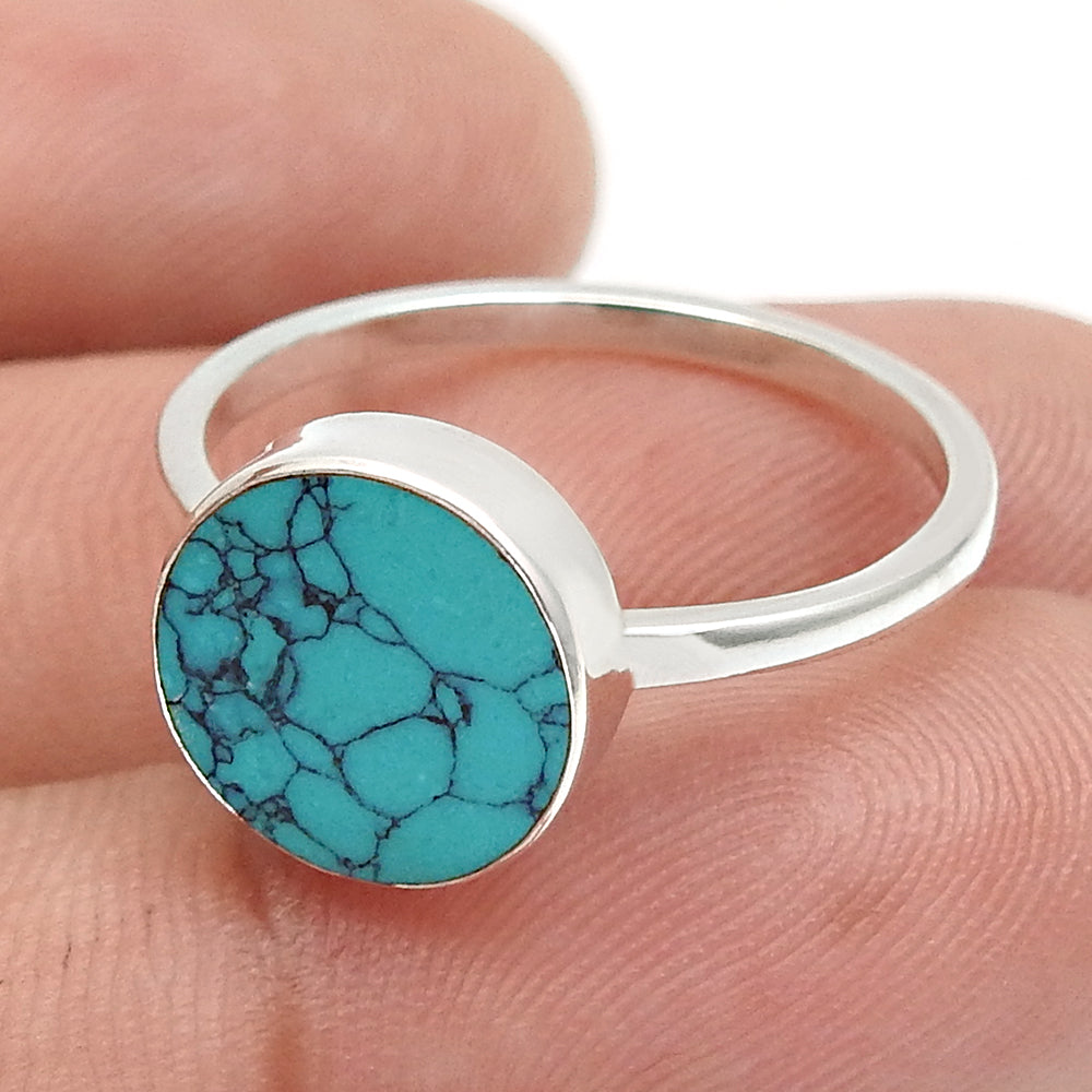 Solid 925 Sterling Silver Round Shape Natural Turquoise Gemstone Charming Ring