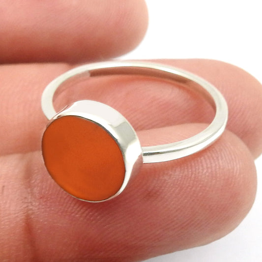 Sterling Silver Round Natural Carnelian Bezel New Band Sacral Chakra Ring