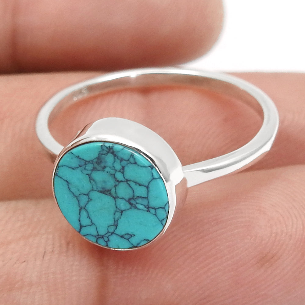 Solid 925 Sterling Silver Round Shape Natural Turquoise Gemstone Charming Ring