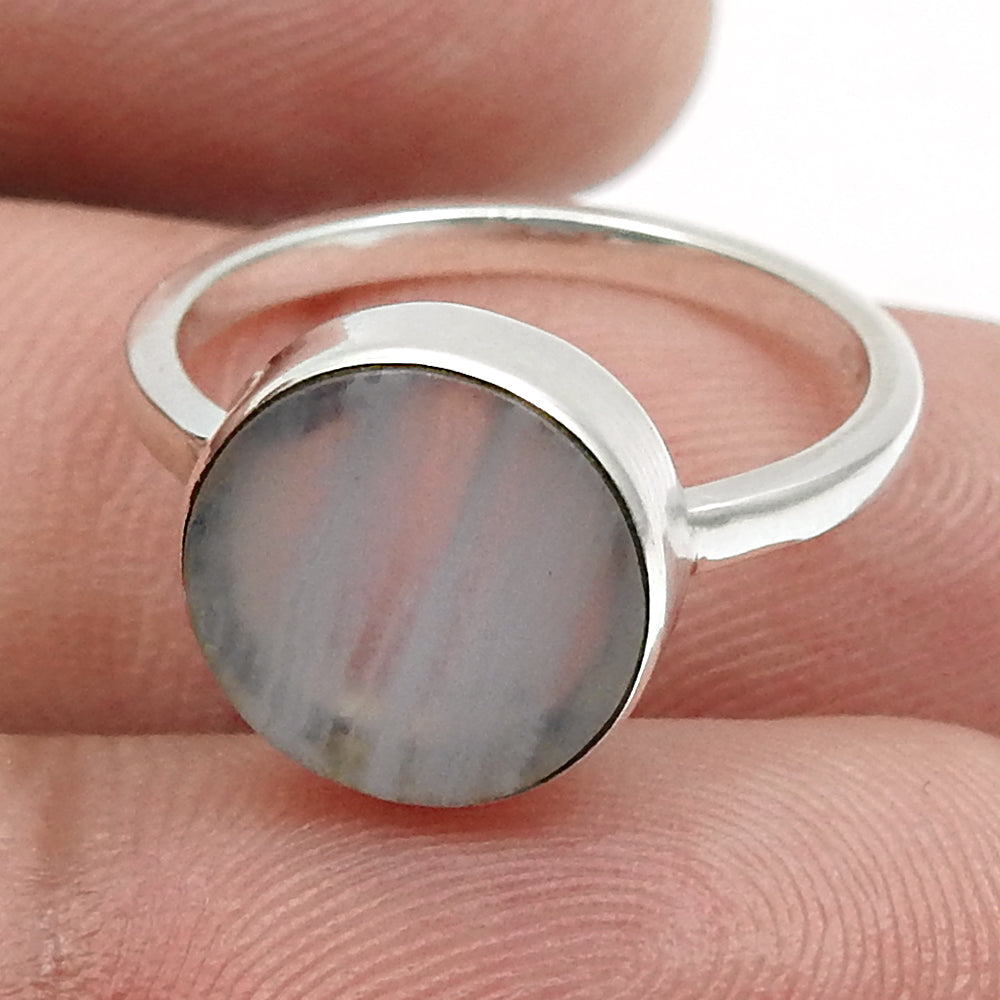 Round Natural Blue Lace Agate Sterling Silver Mother Unique Cocktail Ring