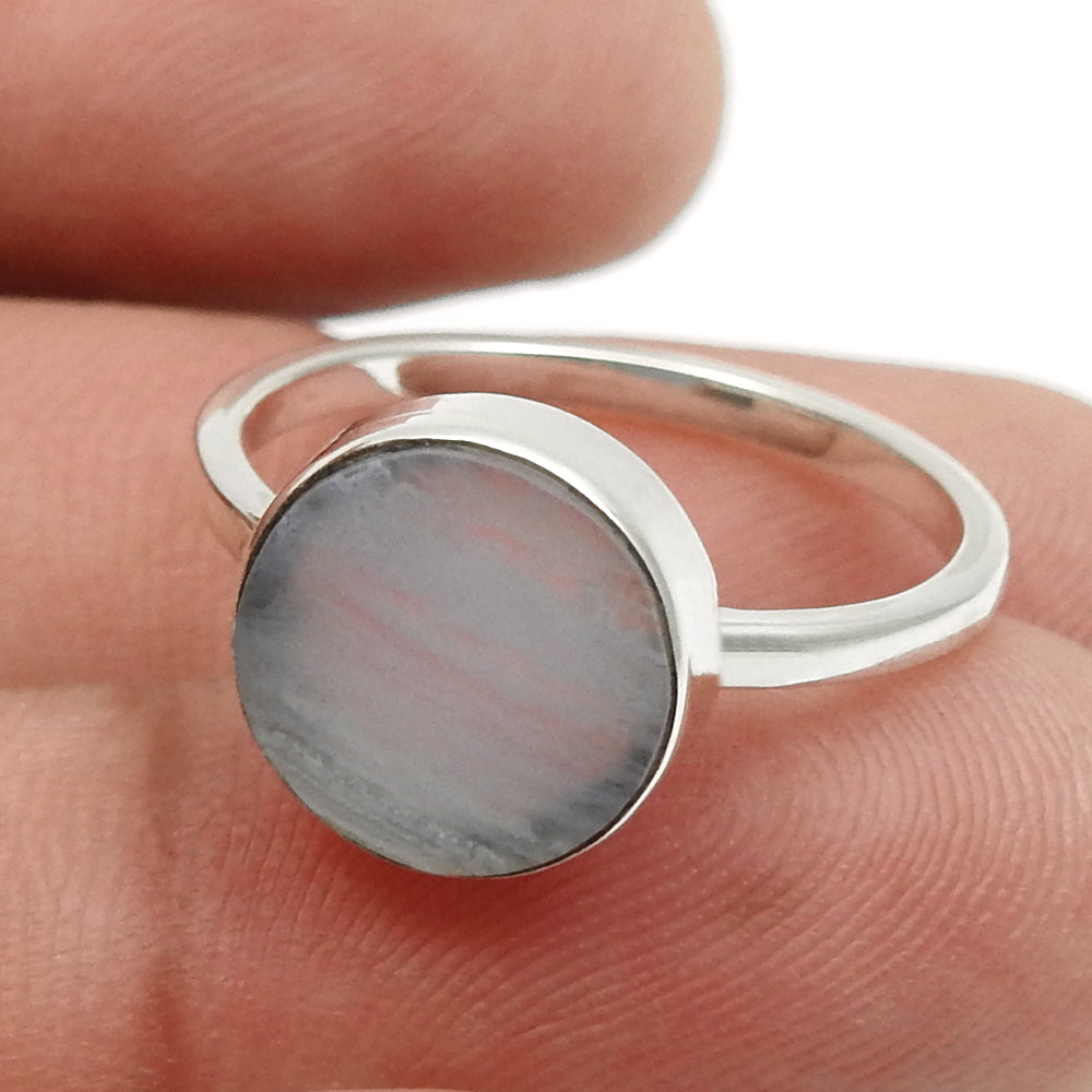 Round Natural Blue Lace Agate Sterling Silver Mother Unique Cocktail Ring