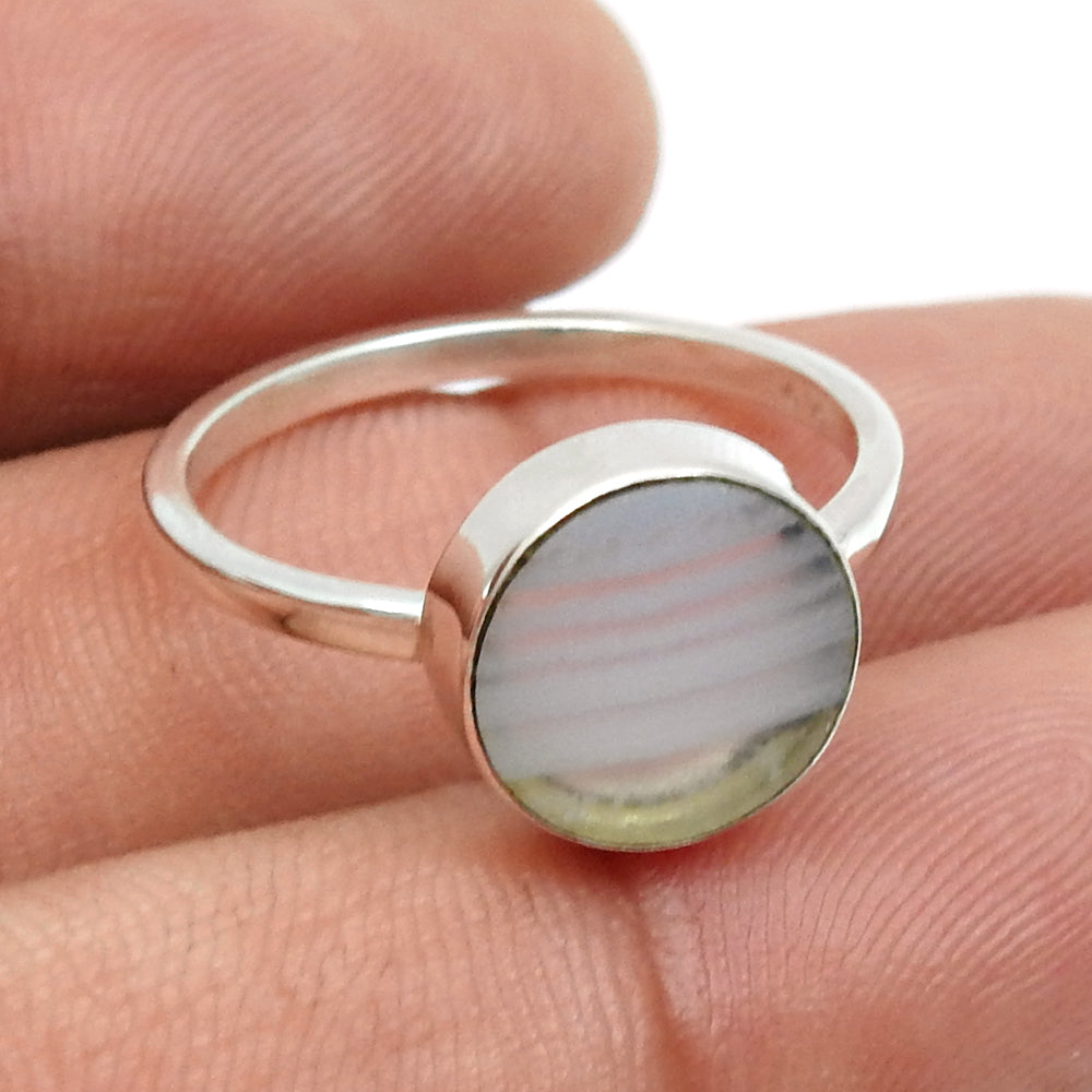 Round Natural Blue Lace Agate Sterling Silver Mother Unique Cocktail Ring