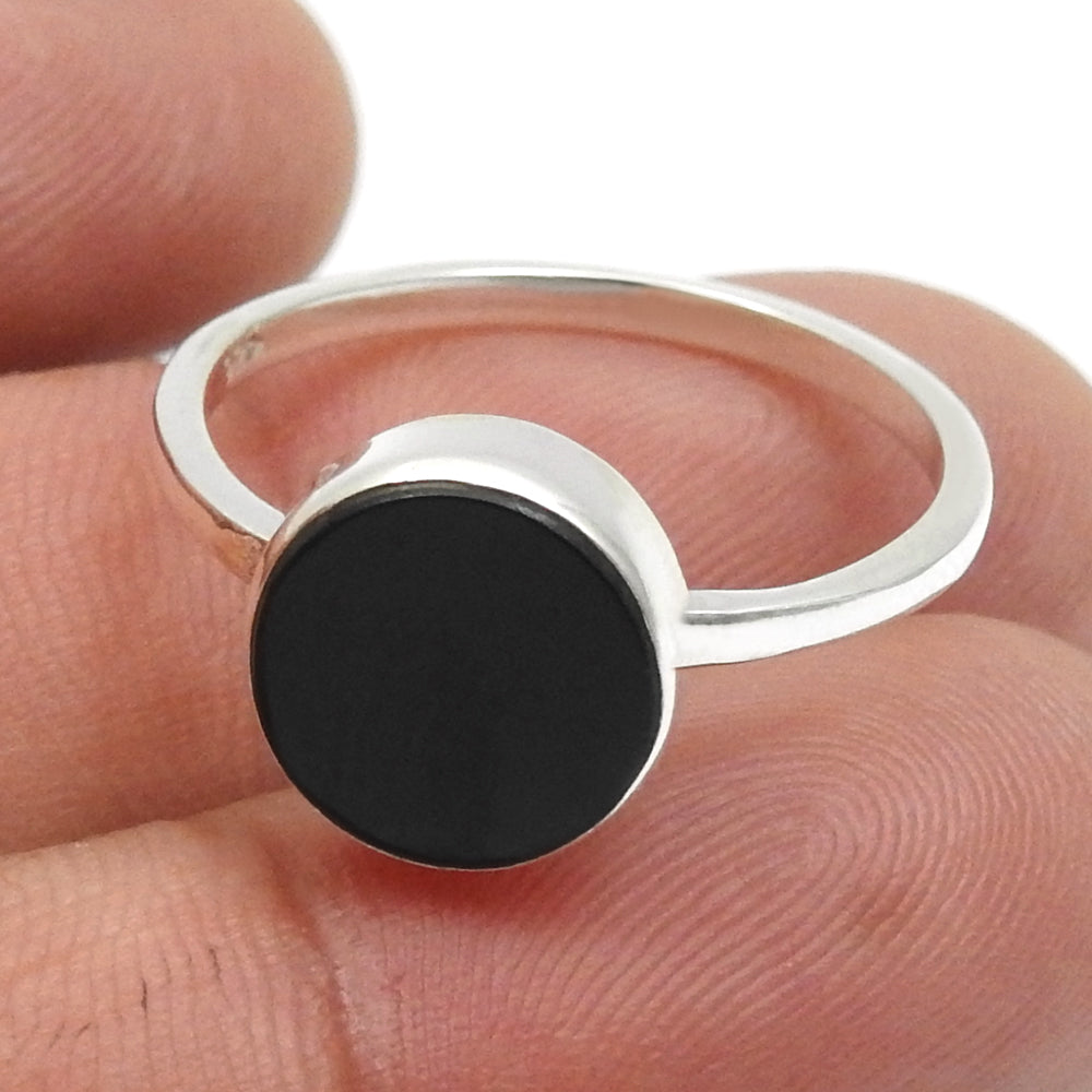 Root Chakra Natural Black Onyx Cocktail Statement Ring Sterling Silver