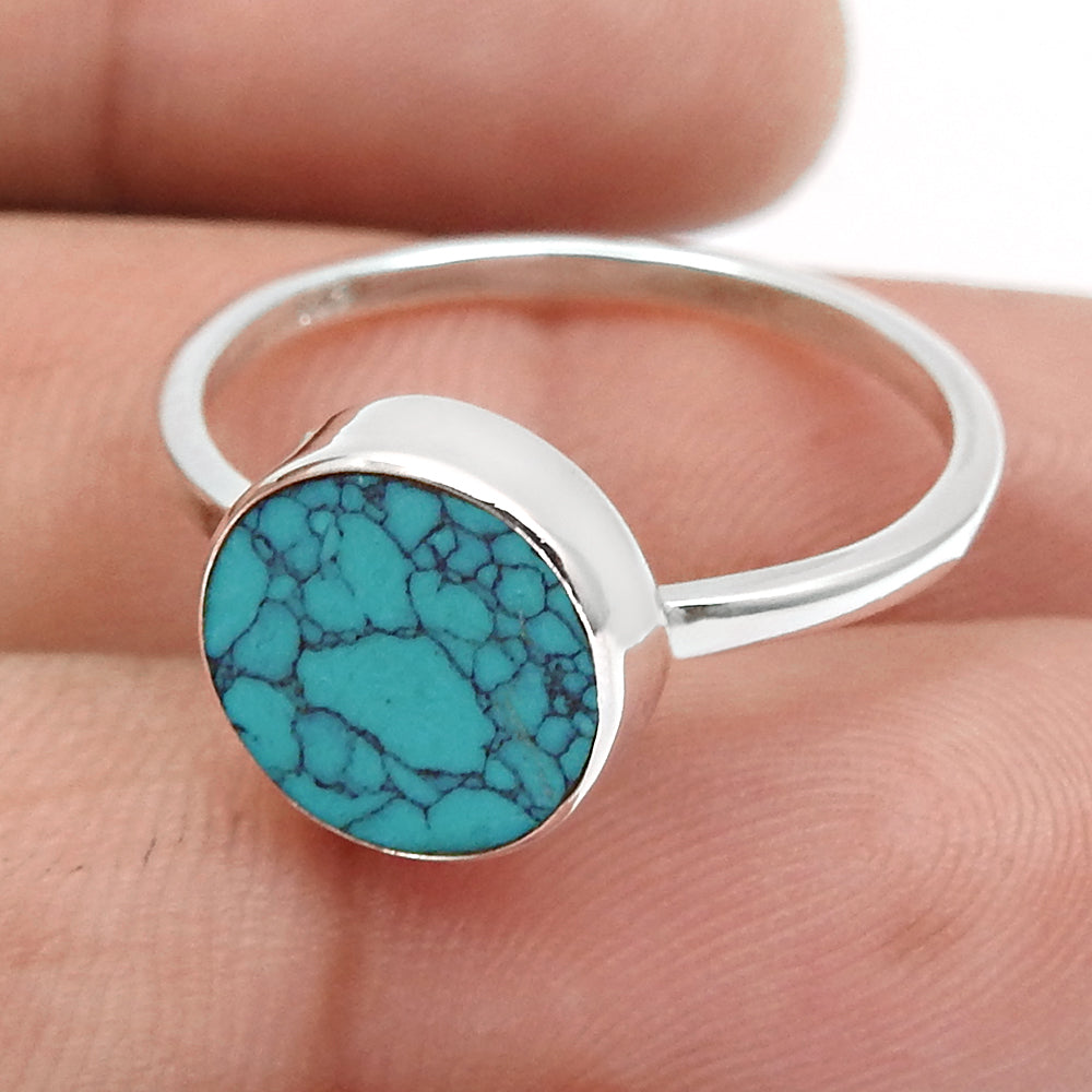 Solid 925 Sterling Silver Round Shape Natural Turquoise Gemstone Charming Ring