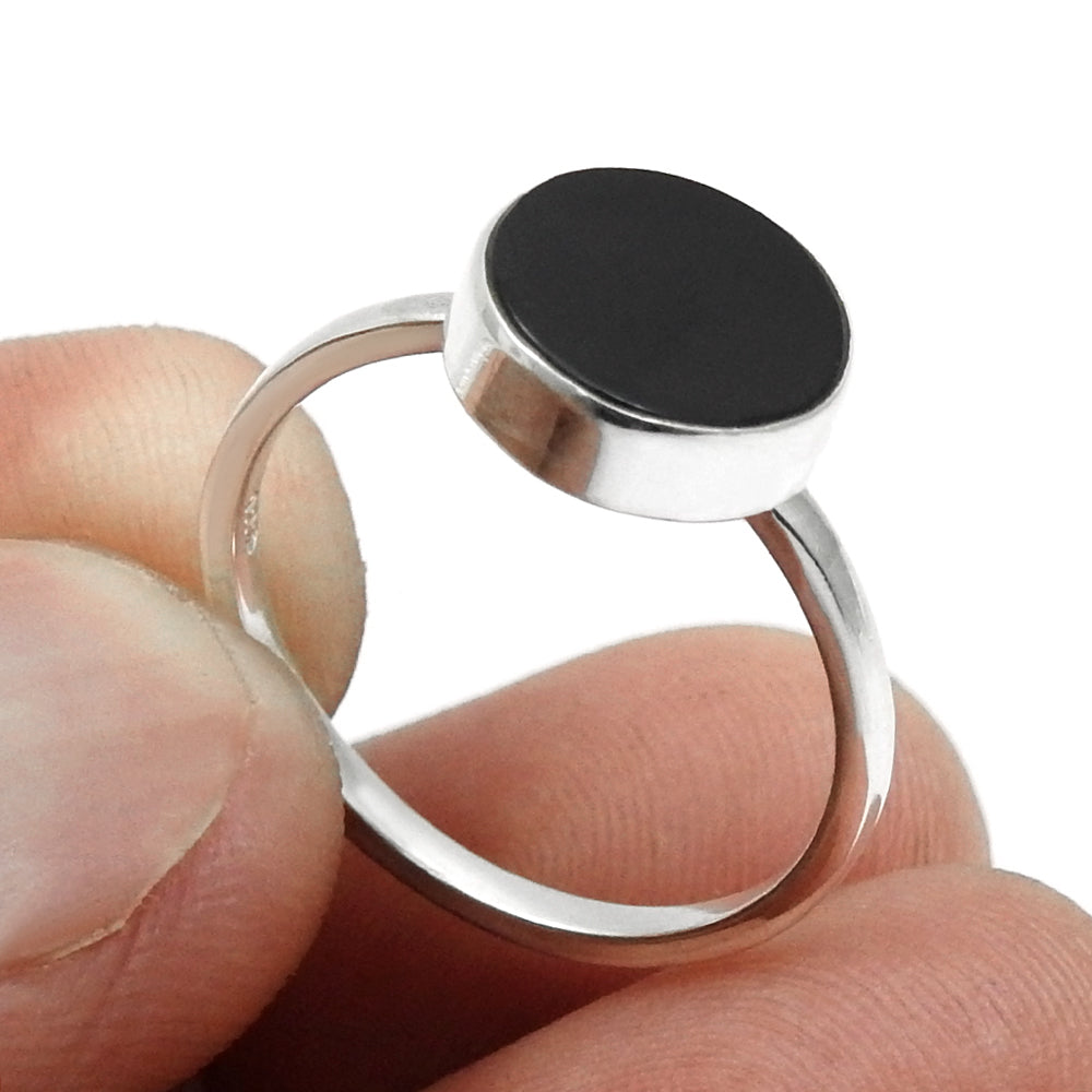 Root Chakra Natural Black Onyx Cocktail Statement Ring Sterling Silver