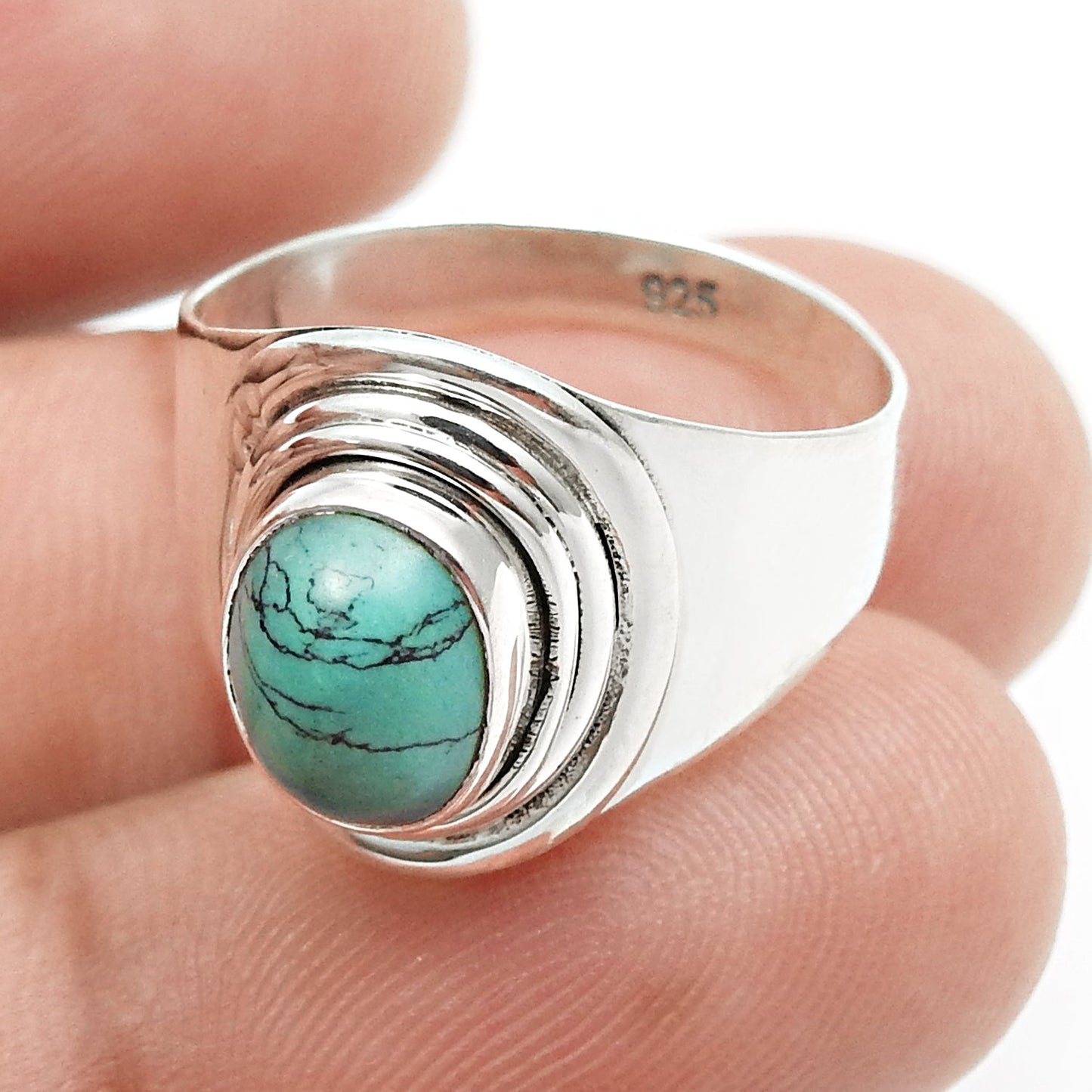 Throat Chakra Natural Turquoise Solid Silver Cocktail Bezel Ring Jewelry