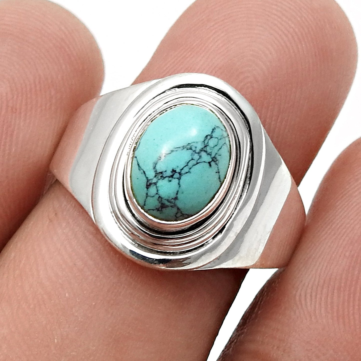 Throat Chakra Natural Turquoise Solid Silver Cocktail Bezel Ring Jewelry