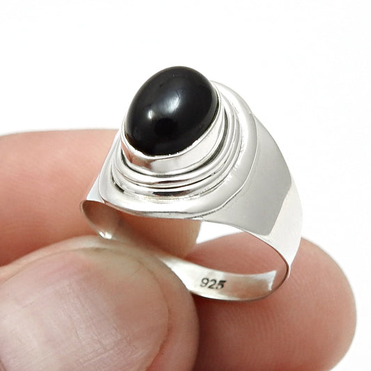 Black Onyx Gemstone 925 Silver Wife Boho Cocktail Bezel Daughters Day Ring