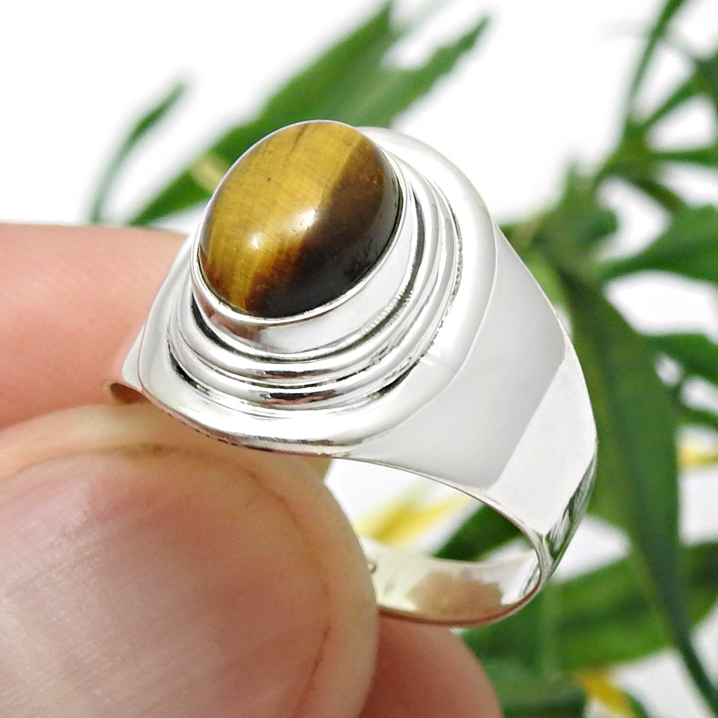 Tiger's Eye Gemstone Cocktail Mother Ring Jewelry Solid Sterling Silver