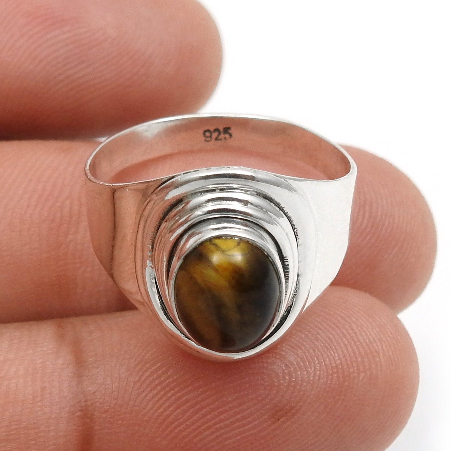 Tiger's Eye Gemstone Cocktail Mother Ring Jewelry Solid Sterling Silver